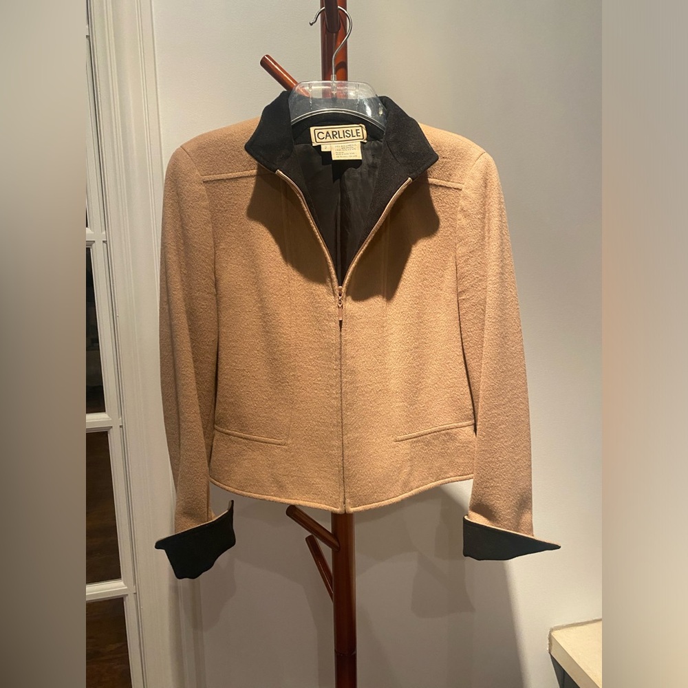 Carlisle Wool Blend Light Camel Zip-Front Blazer Jacket